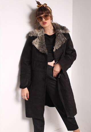 VINTAGE 90'S SUEDE SHEEPSKIN JACKET BLACK