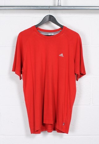 Vintage Adidas T-Shirt in Red Embroidered Logo Tee Large