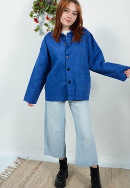 Vintage 90s Workwear Jacket Blue Unisex Wolf Print Size M