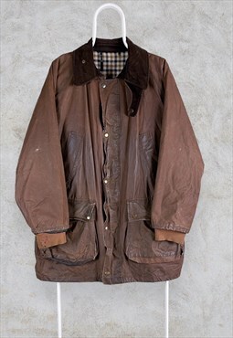 Vintage Aquascutum Wax Jacket Brown House Check Cord Collar 