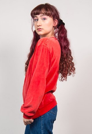 90'S PLAIN RED VELVET OVERSIZED LONG SLEEVE SWEATSHIRT