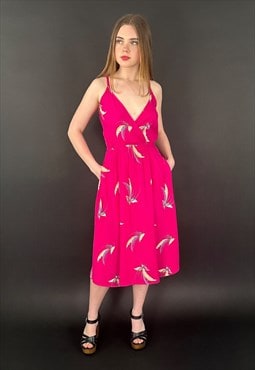 70's Vintage Sandy Cherry Pink Feather Ladies Slip Dress