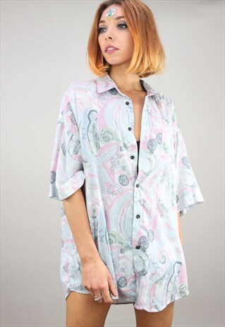 VINTAGE 80S 90S OVERSIZED SHORT SLEEVE PATTERNED SHIRT