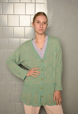 Vintage 80s Green button down knit jumper sweater cardigan
