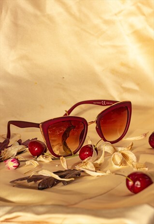 SUPERSIZE CAT EYE SUNGLASSES DEEP RED