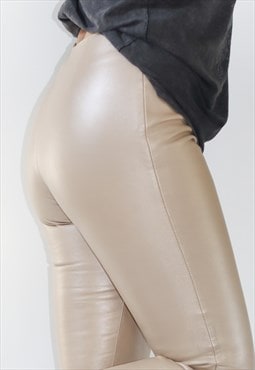 Vintage Pearl Beige Real Leather Next Kick Flare Trousers