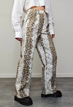 Snake print jeans white python print slim denim trousers