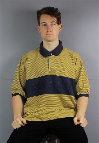 VINTAGE TOMMY HILFIGER POLO SHIRT IN YELLOW AND NAVY BLUE ST