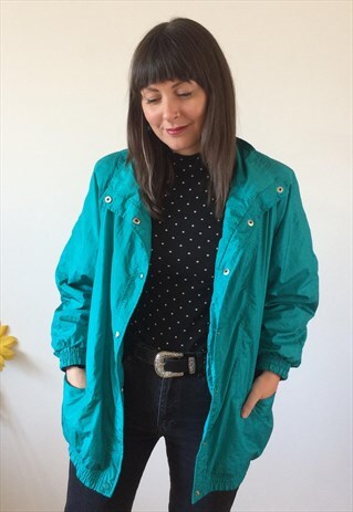 VINTAGE 90S TURQUOISE BLUE WINDBREAKER SHELL JACKET
