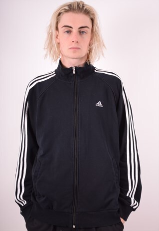 ADIDAS MENS VINTAGE TRACKSUIT TOP JACKET LARGE BLACK 90S