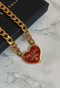 Repurposed Authentic Prada Heart tag - Repurposed Necklace