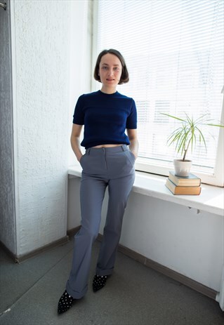 VINTAGE 80'S GREY STRAIGHT STRETCHY TROUSERS