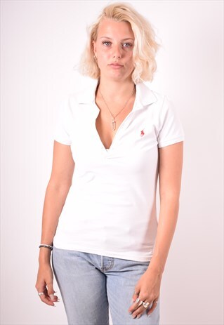 RALPH LAUREN WOMENS VINTAGE POLO SHIRT LARGE WHITE 90S