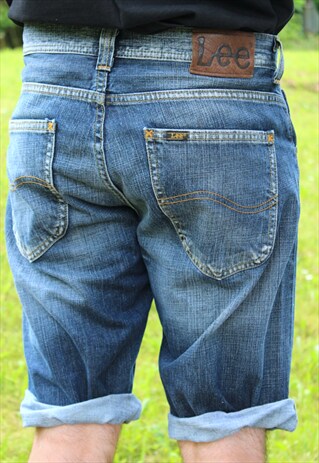 VINTAGE 90S LEE JEANS USA DENIM CUT OFF SHORTS - 32 WAIST