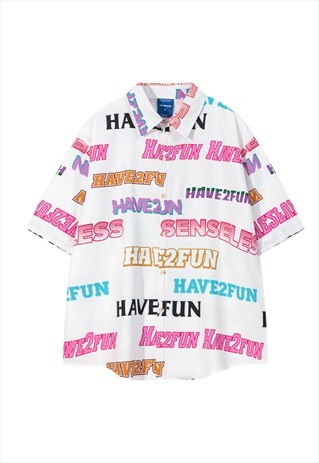 LETTER PRINT SHIRT SHORT SLEEVE FUN SLOGAN GRAFFITI TOP