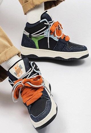 Denim high tops chunky sole trainers skater shoes in orange