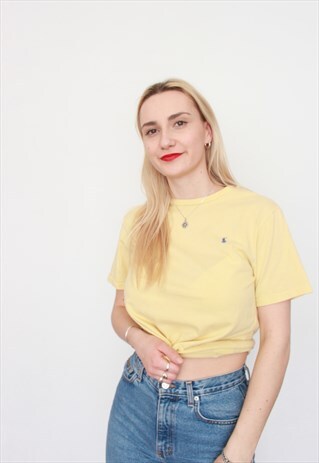 VINTAGE 90S POLO RALPH LAUREN PLAIN LOGO T-SHIRT YELLOW