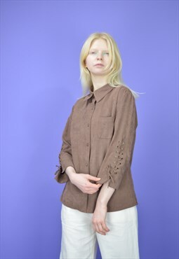 Vintage brown 80's cowboy long sleeve shirt