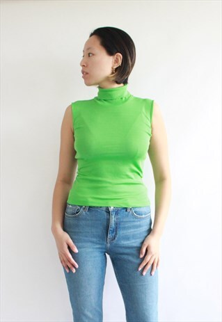 VINTAGE 90S NEON GREEN ROLL NECK TOP