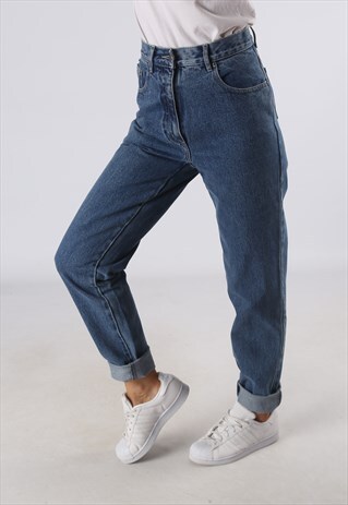 VINTAGE HIGH WAISTED DENIM JEANS TAPERED LEG UK 10 (E1O)