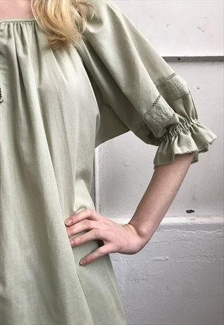 VINTAGE 80' AMAZING BEAUTIFUL GREEN BLOUSE