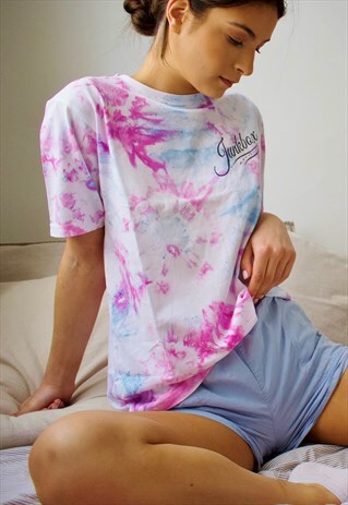 TIE DYE ORGANIC AUTHENTIC LOGO TSHIRT IN PINK & BLUE