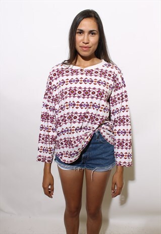 VINTAGE 1980'S 80'S TRIBAL PRINT SOUTHWESTER OVERSIZE TEE OS