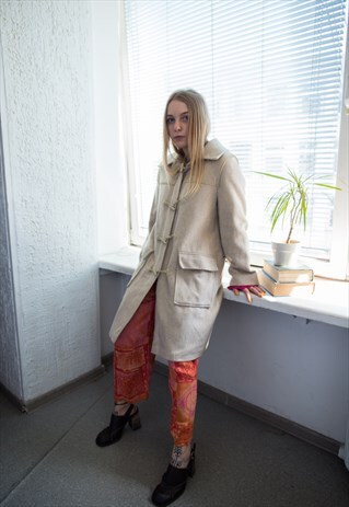 VINTAGE 70'S CREAM WOOL PARKA COAT