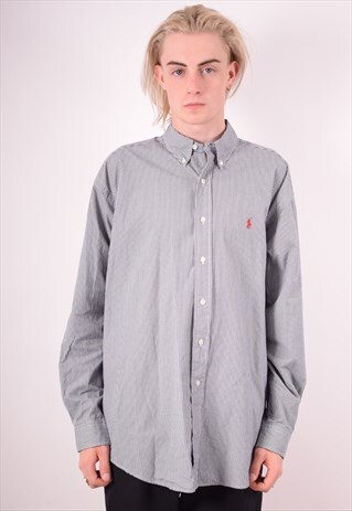 RALPH LAUREN MENS VINTAGE SHIRT XL NAVY BLUE CHECK 90S