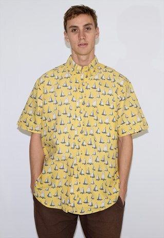 VINTAGE 90S YELLOW NAUTICA BOAT PATTERNED SHIRT