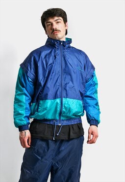 80s vintage blue colour block shell tracksuit top jacket 