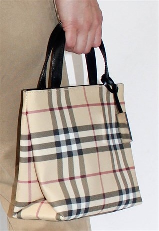 RARE 90'S BURBERRY NOVA CHECK LEATHER HANDBAG