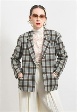 Vintage 90's wool blazer in plaid pattern formal jacket