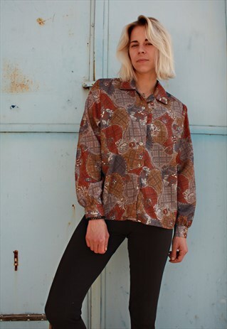 VINTAGE 80' VERY BEAUTIFUL UNISEX BROWN SHADE SILK SHIRT