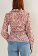 VINTAGE 70S ARROW COLLAR FITTED LONG SLEEVE FLORAL BLOUSE S