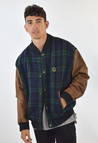 VINTAGE GREEN BLUE TOMMY HILFIGER 90S BOMBER JACKET