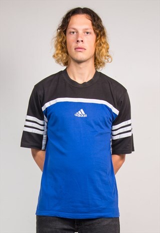VINTAGE 90'S ADIDAS BLUE THREE STRIPE T-SHIRT
