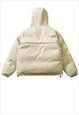 FAUX LEATHER BOMBER RAISED NECK GRUNGE PUFFER IN CREAM