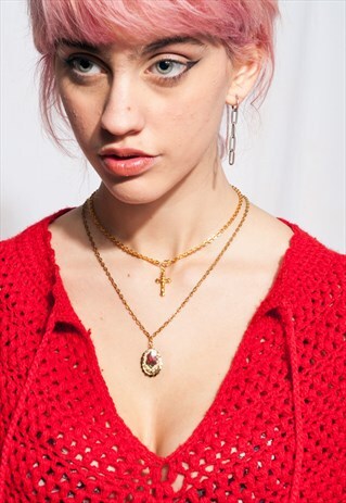 VINTAGE CROSS CHOKER SET 70S REWORK ROSE EMBROIDERY NECKLACE