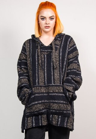 90'S GRUNGE STRIPED OVERSIZE FESTIVAL BAJA HOODIE JUMPER