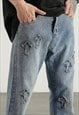 BLUE WASHED CROSSES DISTRESSED PANTS JEANS TROUSERS