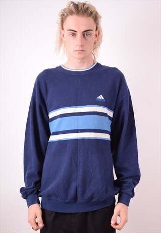 ADIDAS MENS VINTAGE JUMPER SWEATER LARGE BLUE 90S