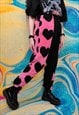 HEART FLEECE JOGGERS HANDMADE LOVE EMOJI OVERALLS PINK BLACK