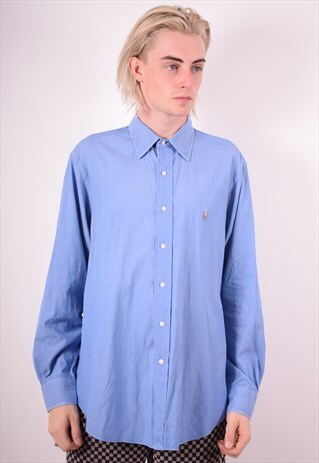 POLO RALPH LAUREN MENS VINTAGE SHIRT LARGE BLUE 90S