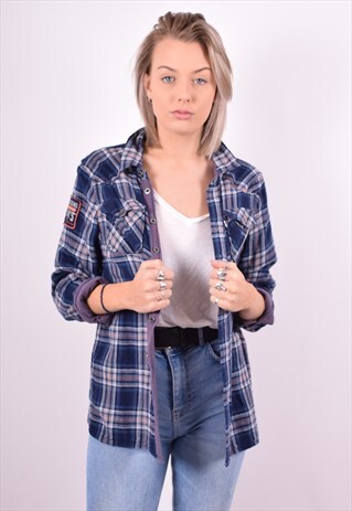 LEVI'S WOMENS VINTAGE FLANNEL SHIRT LARGE BLUE 90'S