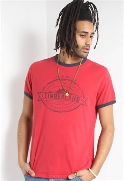 Vintage Timberland 90's Spell Out  T-shirt Red