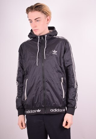 ADIDAS MENS VINTAGE RAIN HOODIE MEDIUM BLACK 90S