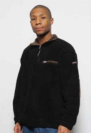 VINTAGE NAPAPIJRI 1/4 ZIP PRINT LOGO FLEECE BLACK