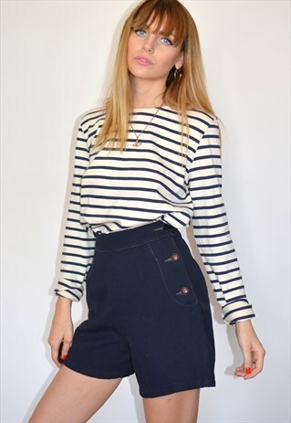 VINTAGE 1940S NAVY WOOL HIGH WAISTED SHORTS