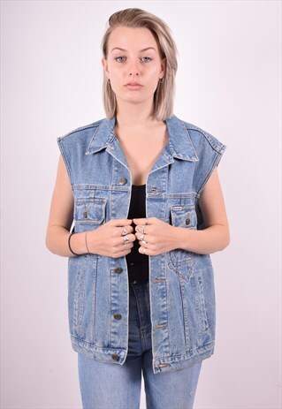 WOMENS VINTAGE DENIM GILET XL BLUE 90'S